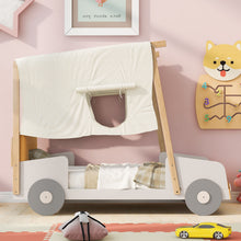 Load image into Gallery viewer, Twin Size Car Bed With Pillow, Ceiling Cloth And LED - Natural