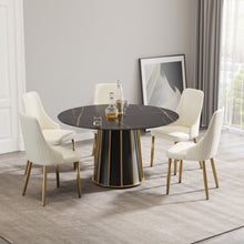 Load image into Gallery viewer, Modern Artificial Stone Round Metal Iron Base Dining Table, Can Accommodate 6 People (Not Including Chairs.) - Black
