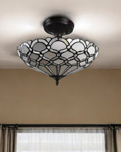 Load image into Gallery viewer, Two Light Tiffany Style Semi Flush Dimmable Ceiling LIght - Black / Gray