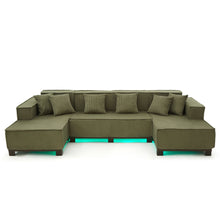 Load image into Gallery viewer, U-Shaped Sectional Sofa With RGB LED Light Strip And 6 Pillows