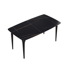 Load image into Gallery viewer, 63" Artificial Stone Black Curved Black Metal Leg Dining Table, 6 People - Black