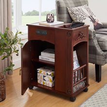 Load image into Gallery viewer, Traditional End Table With Charging Station, Narrow Side Table With USB Ports And Outlets - Red Walnut