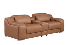 Load image into Gallery viewer, Italian Leather Power Reclining Loveseat With Storage (633759) - Cognac / Silver