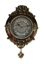 Load image into Gallery viewer, Silent Pendulum Ornate Oval Wall Clock - Brown / Silver
