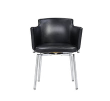 Load image into Gallery viewer, Upholstered Faux Leather Dining Chair With Arms - Black