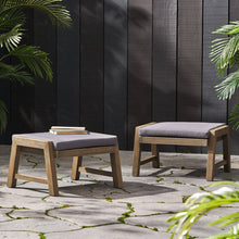 Load image into Gallery viewer, Acacia Wood Outdoor Ottomans With Cushion, (Set of 2)