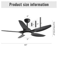 Load image into Gallery viewer, Ceiling Fan With Dimmable LED Light And Remote Control, 5 Blades DC Motor - Black