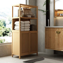 Load image into Gallery viewer, Neutral - Bamboo Storage Cabinet Freestanding With 2 Doors For Bathroom, Living Room, Kitchen, And Entryway - Neutral