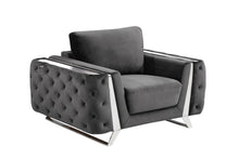 Load image into Gallery viewer, Velvet Tufted Arm Chair - Dark Gray And Silver
