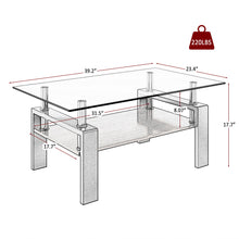 Load image into Gallery viewer, Modern Rectangular Coffee Table With Tempered Transparent Glass Top And Storage Shelf