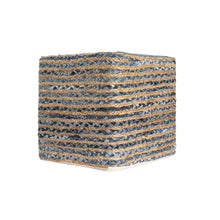 Load image into Gallery viewer, Cotton Jute Striped Pouf Ottoman - Beige / Blue