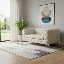 Load image into Gallery viewer, Italian Leather Loveseat - Beige / Gold