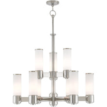 Load image into Gallery viewer, Nine Light Metal Dimmable Chandelier With Shades - Nickel / Opal