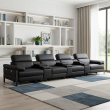 Load image into Gallery viewer, Top Grain Leather Reclining Metal USB Sofa (720350) - Black