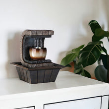 Load image into Gallery viewer, Textured Poly Tabletop Fountain With LED Light - Brown