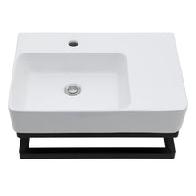 Load image into Gallery viewer, Wall Mounted Rectangular Bathroom Sink With Towel Bar And Faucet Hole - White
