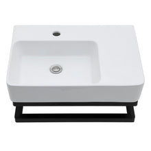 Load image into Gallery viewer, Wall Mounted Rectangular Bathroom Sink With Towel Bar And Faucet Hole - White