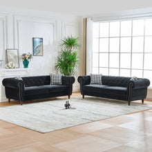 Load image into Gallery viewer, Chesterfield Upholstery Fabric Sofa With Roll Armrest & Nailhead, Mid Century Modern 3 And 3 Seater Couch