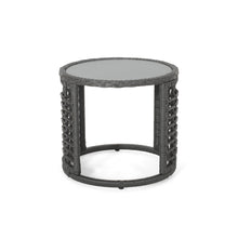 Load image into Gallery viewer, Achill - Outdoor Modern Boho Wicker Side Table With Glass Top - Gray