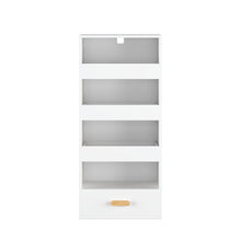 Load image into Gallery viewer, 4 Tier Freestanding Bookshelf With 3 Sliding Drawers And 1 Bottom Drawer - White