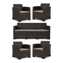 Load image into Gallery viewer, Outdoor Faux Wicker Rattan Style Chat Set With Water Resistant Cushions, 5 Pieces Set - Brown / Mix Beige