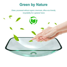 Load image into Gallery viewer, Clear Vessel Sink Rectangle Above Counter Bathroom Basin With Pop Up Drain, No Faucet - Clear