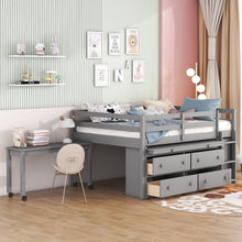 Load image into Gallery viewer, Loft Bed With Retractable Writing Desk And 4 Drawers, With Lateral Portable Desk And Shelves