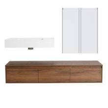 Load image into Gallery viewer, Wall Mounted Bathroom Vanity With Resin Sink And 2 Side Cabinet, 3 Soft Close Drawer - Brown Ebony