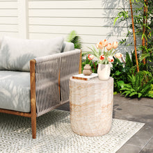 Load image into Gallery viewer, Outdoor / Indoor Lightweight Concrete Side Table, Cylinder Travertine Finish Accent Table - Beige