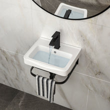 Load image into Gallery viewer, Wall Mounted Bathroom Sink With Towel Bar & Overflow - White / Black