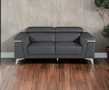 Load image into Gallery viewer, Metallic Leather Loveseat - Dark Gray / Silver