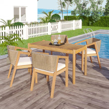 Load image into Gallery viewer, Outdoor Dining Set 1 Table 4 Chairs (Set of 5) - Teak / Beige