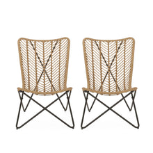 Load image into Gallery viewer, Wicker Chair With Geometric Cross Base, (Set of 2) - Light Brown
