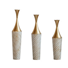 Load image into Gallery viewer, Floor Metal Vase Modern Style Decoration Home Woven Pattern Metal Vase 3 Piece Set Gorgeous Home Decoration Large Glazed Metal Vase - Champagne