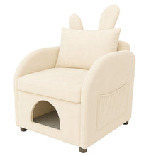 Load image into Gallery viewer, Bunny Ear Pet Friendly Armchair With Hidden Pet House With Storage Pocket For Bedroom & Living Room - Beige
