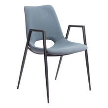 Load image into Gallery viewer, Upholstered Faux Leather Open Back Dining Arm Chairs (Set of 2) - Blue