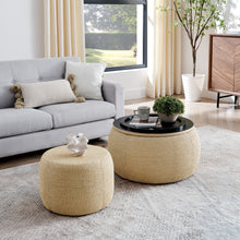Load image into Gallery viewer, Round Storage Ottoman, 2 In 1 Function, End Table And Ottoman