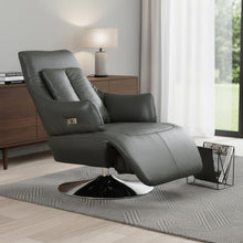 Load image into Gallery viewer, Tufted Genuine Leather Power Swivel Recliner - Gray