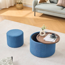 Load image into Gallery viewer, Nesting Ottomans, Round Coffee Table & Bench With Tray (Set of 2)