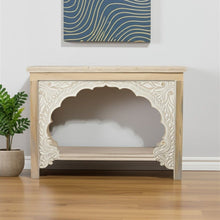 Load image into Gallery viewer, 56" Solid Wood Distressed Console Table With Shelf - Natural And White