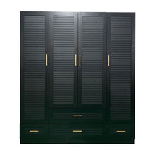 Load image into Gallery viewer, 71" Plantation Shutter Wood Four Door Four Drawer Combo Dresser - Black