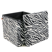 Load image into Gallery viewer, 15" Plastic Animal Print Storage Ottoman - White / Black