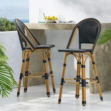 Load image into Gallery viewer, Outdoor Rattan And Aluminum French Barstools (Set of 2)
