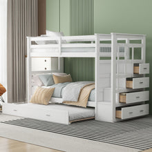 Load image into Gallery viewer, Twin Over Twin Bunk Bed With Trundle And Staircase - White