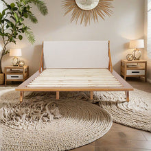 Load image into Gallery viewer, Okioki - Charleston Fabric Upholstered Acacia Wood Bed