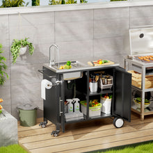 Load image into Gallery viewer, Outdoor Grill Cart With 304 Stainless Steel Sink And Cabinet - Black / Silver