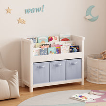 Load image into Gallery viewer, Bookshelf With 3 Tier Front Facing Storage And 3 Bins, Toddler Bookcase For Playroom - White