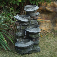 Load image into Gallery viewer, Indoor Outdoor Stone Water Fountain, 4 Tier Polyresin Cascading Rock Bowl Freestanding Fountain With LED Ligh - Gray