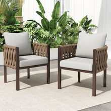 Load image into Gallery viewer, 2 Pieces Outdoor Metal Patio Club Chair, Patio Furniture Arm Chair With Cushion, Modern Outdoor Furniture Deep Seating For Porch, Garden, Backyard, Balcony - Brown / Light Gray