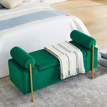 Load image into Gallery viewer, Elegant Upholstered Storage Bench With Cylindrical Arms And Iron Legs,